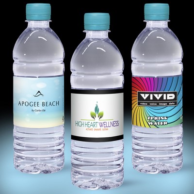 16.9 Oz. Custom Label Spring Water w/Berry Blue Flat Cap - Clear Bottle