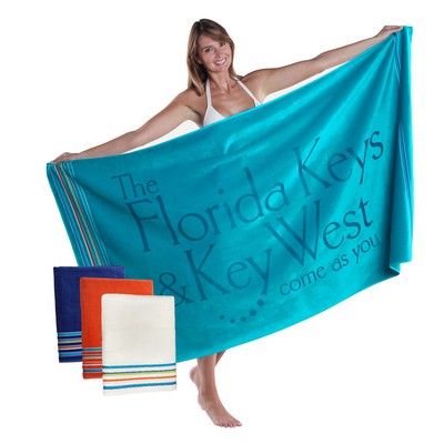 40" x 70", 24 lb., Siesta Stripe Color Velour Beach Towel (Blank)