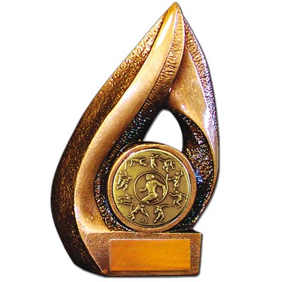 Stock Flame 7" Trophy with 2" Track & Field Male Coin, Engraving Plate
