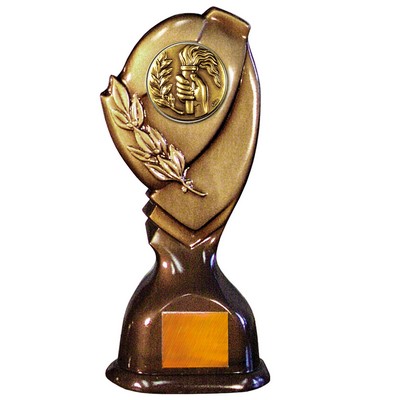 Stock Classic 10" Trophy with 2" Torch & Hand Coin and Engraving Plate