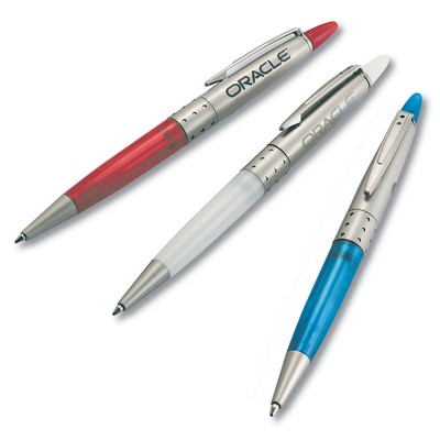 Twist-Action Ballpoint Pen in Translucent Color Barrel with Satin Chrome Finish