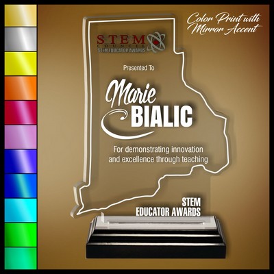 9" Rhode Island Clear Acrylic Award with Color Print and Mirror Accent