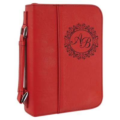 Book Cover with Handle & Zipper, Red Faux Leather, 6 3/4" x 9 1/4"