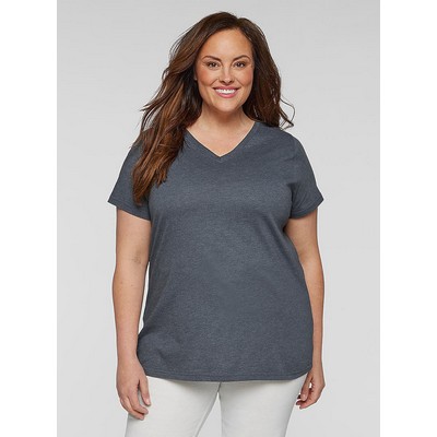 Live & Tell Ladies' Curvy V-Neck Short Sleeve Fine Jersey T-Shirt