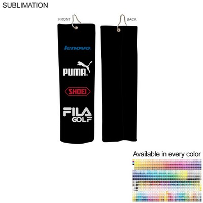 Colored Microfiber Suede Shammy Golf Towel, Trifold Grommet & Hook, Sublimated (5"x18")