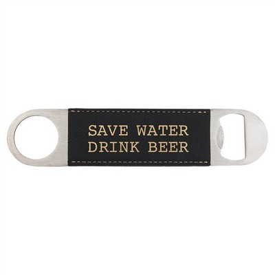 1 1/2" x 7" Black/Gold Leatherette Bottle Opener