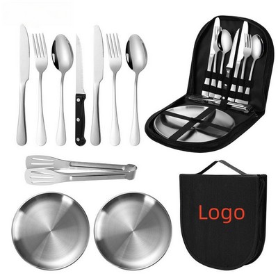 10-Piece Stainless Steel Outdoor Mess Kit with Portable Storage Case