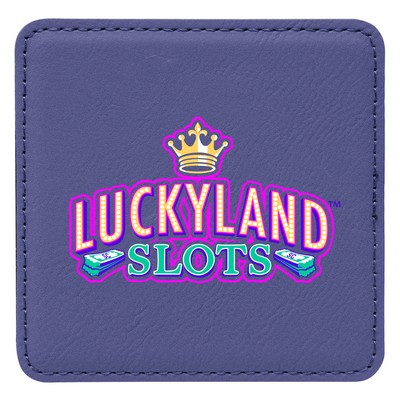 4" Square Purple Laserable Leatherette Coaster
