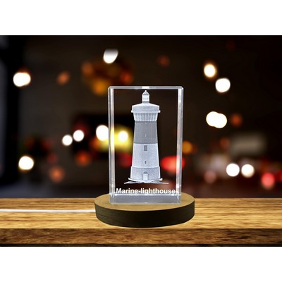 Marine Lighthouse 3D Engraved Crystal Trophy Award w/LED Base - Illuminated Keepsake