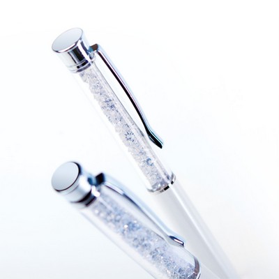 Crystal-I Twist Action Ballpoint Pen w/Silver Crystals & Thin Barrel