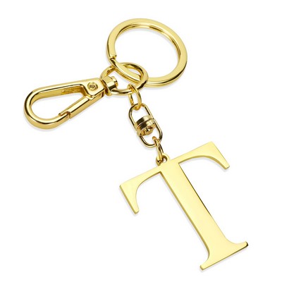 Gold Letter T Keychain Metal Keychain Initial Keychain