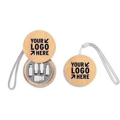 3.1'' Round Bamboo 4-IN-1 Charging Cable Case