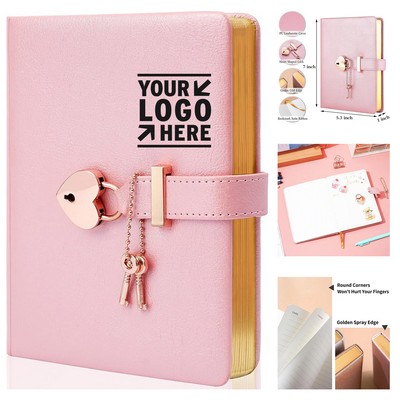 5.3 x 7" Heart-Shaped Lock Diary for Girls with Keys
