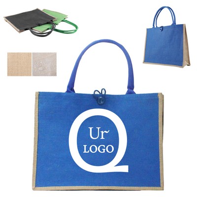 17.72 x 5.51 x 13.78" Contrast Design Jute Tote Bag