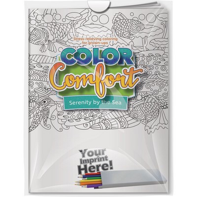 Combo Pack - "Serenity by the Sea (Sea Shells & Beaches)" Color Comfort & 6-Pack of Colored Pencil