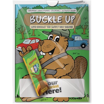 "Buckle UP with Buckley the Safety Belt Beaver" Coloring Book & 4-Pack of Crayon (Imprinted)