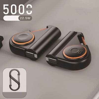 5000mAh Mini Power Bank WIth Wireless Charger For Smart watch With Metal Carabiner