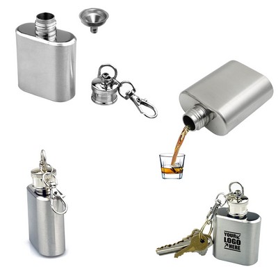 1 oz. Stainless Steel Flask with Key Chain