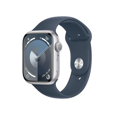 Apple Watch Series 9 Gps 45Mm Silver Aluminum Case W/ Storm Blue M/L Sport Band