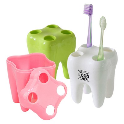 Plastic Tooth Shape 4-Hole Bathroom Toothbrush Holder Container