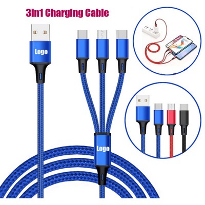 High Speed Flexible 3in1 Nylon Fast Charging USB Cable