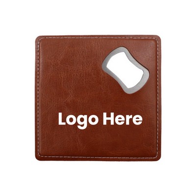 Stainless Steel Square Coasters w/ Bottle Openers