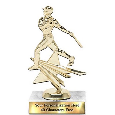 Trophy 7", 2X3 White Marble Base, Star Figure Baseball - Gold