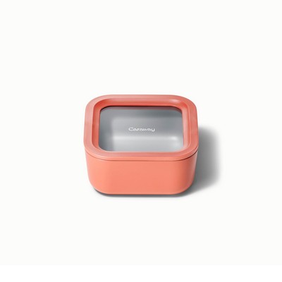Caraway 4.4 Cup Glass Food Container Square Shape W/ Lid Perracotta