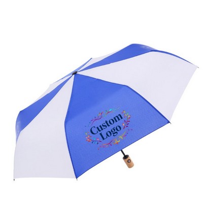 Auto Folding Umbrella with Wood Handle