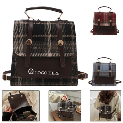 Simple Plaid Academic Backpack W/ Magnetic Buckle