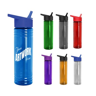 Clear Transparent 24 OZ Slim Fit Sports Plastic Water Bottle With Flip Straw Lid