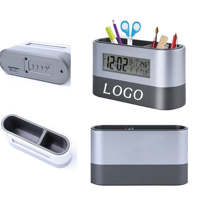 Ultimate Office Desk Organizer With Clock, Thermometer & Custom Logo