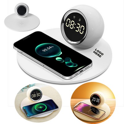 Promotional Home Office Gadget 3-in-1 Wireless Charging Alarm Clock with Night Light