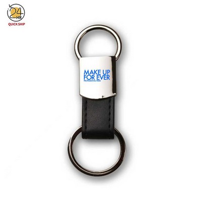 Black Leatherette Metal Round Clip-On Key Chain