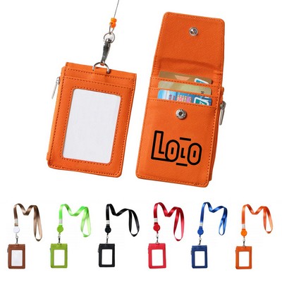 Retractable ID Badge Holder Wallet with Lanyard