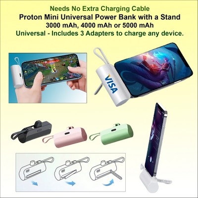 Proton Mini Universal Power Bank, Universal, 5000 mAh with Integrated Stand