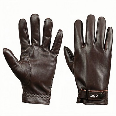 Unisex Black Genuine Leather Gloves for Outdoor Riding and Winter Fashion