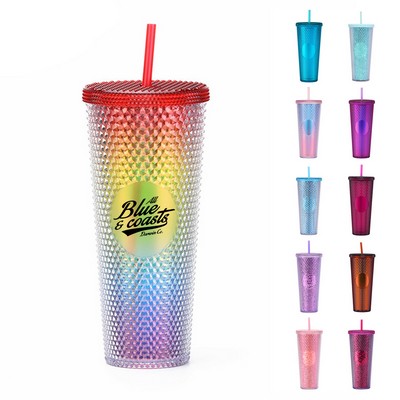 24oz Portable Double Layer Water Tumbler with Lid and Straw