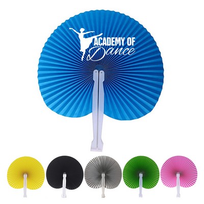 Round Foldable Handheld Paper Fan W/ Plastic Handle