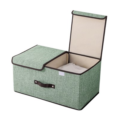 Foldable Fabric Storage Box with Double-Lid