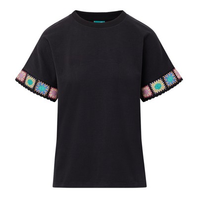 Mood & Vibe™ Sueded Finish Crochet Cuff Ladies Motif Tee