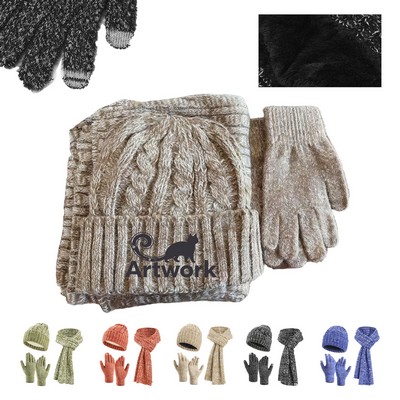 Scarf Gloves Hat Three Piece Set