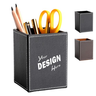 Leather Square Desktop Pen Holder