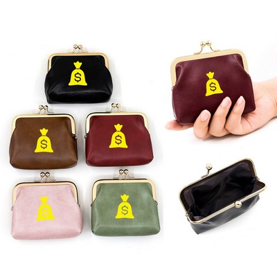 Vintage PU Leather Change Purse Kiss Lock Coin Pouch