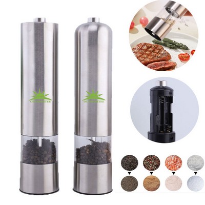 2 PCS Electric Pepper Grinder Set Stainless Steel Battery Operated