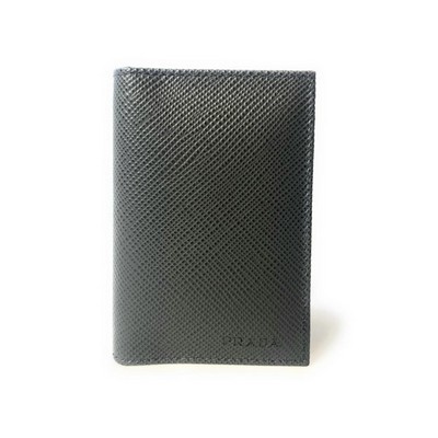 Prada Mens Saffiano Leather Vertical Card Black Holder Bifold Wallet