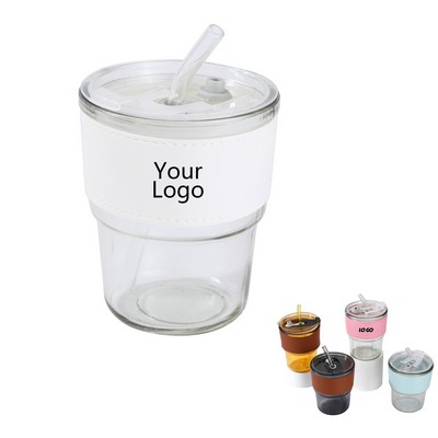 14oz Glass Tumbler with Straw and Lid Sealed