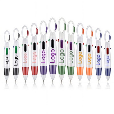 4In1 Multicolor Retractable Ballpoint Pen W/ Carabiner