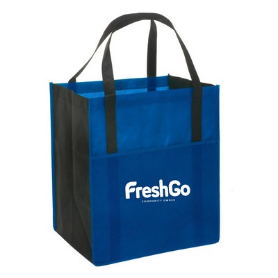 Large Non-Woven Grocery Tote Bag w/ Pocket- 15" x 13"x 10"