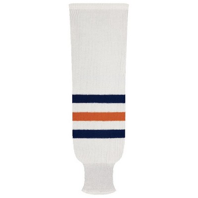 Edmonton Pro Series Custom White Home Socks w/Blue & Orange Stripes